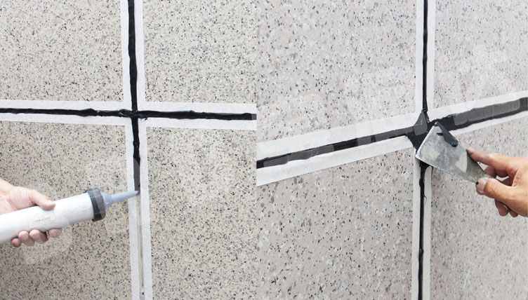 寶潤達一體板施工步驟-填刮硅酮密封膠 寶潤達外墻保溫一體板施工步驟-填刮硅酮密封膠